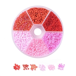Seed beads, rød/pink/rosa farvemix, 2mm, 1 æske